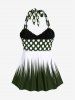 Maillot de bain tankini grande taille à pois, dos nu, bustier torsadé et froncé - Vert profond 2X | US 18-20