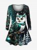Christmas Tree Ball Owl Snowflake Print Long Sleeves Women T-shirt and Leggings Plus Size Matching Set -  