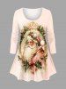 Christmas Santa Claus Holly Bowknot Magic Mirror Print Plus Size Matching Set -  