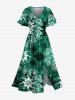 Tropical Leaf Floral Pattern Print Plus Size Matching Hawaii Beach Outfit For Couples -  