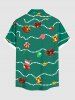 Chemise homme grande taille à imprimé chaussette de Noël, clochette, boule de bonbons et nœud papillon, avec boutons et poche. - Vert profond S