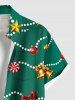 Chemise homme grande taille à imprimé chaussette de Noël, clochette, boule de bonbons et nœud papillon, avec boutons et poche. - Vert profond 6XL