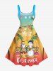 Plus Size Christmas Light Santa Claus Snowman Coconut Tree Print Tank Dress -  