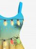 Plus Size Christmas Light Santa Claus Snowman Coconut Tree Print Tank Dress -  