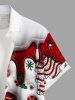 Plus Size Christmas Tree Candy Snowflake Holly Print Buttons Pocket Shirt For Men -  