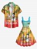 Plus Size Christmas Light Santa Claus Snowman Coconut Tree Print Tank Dress -  