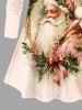 T-shirt à manches longues grande taille avec imprimé Père Noël, houx, nœud papillon et miroir magique - Rose clair L