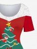 Robe vintage grande taille imprimée sapin de Noël, chaussette, clochette, boule de bonbons et nœud papillon - Vert profond 4X