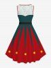 Plus Size Christmas Elf Bells Bowknot Print 1950s Vintage Dress -  