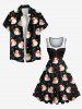 Plus Size Christmas Santa Claus Holly Fruit Heart Print 1950s Vintage Dress - Noir 6X