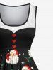 Plus Size Christmas Santa Claus Holly Fruit Heart Print 1950s Vintage Dress - Noir 6X