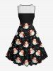 Plus Size Christmas Santa Claus Holly Fruit Heart Print 1950s Vintage Dress - Noir 6X