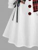 Plus Size Christmas Santa Claus Plaid Hat Scarf Gloves Print Lace Up Drawstring Hoodie Dress -  