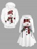 Plus Size Christmas Santa Claus Plaid Hat Scarf Gloves Print Lace Up Drawstring Hoodie Dress -  