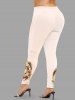 Plus Size Christmas Santa Claus Holly Bowknot Magic Mirror Print Leggings -  