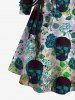 Robe à capuche grande taille à imprimé têtes de mort, roses, feuilles et lacets - Noir L