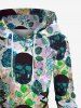 Robe à capuche grande taille à imprimé têtes de mort, roses, feuilles et lacets - Noir L