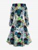 Robe à capuche grande taille à imprimé têtes de mort, roses, feuilles et lacets - Noir L