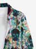 Chemise à poches boutonnées grande taille pour homme, motif têtes de mort, roses et feuilles - Noir M