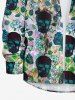Chemise à poches boutonnées grande taille pour homme, motif têtes de mort, roses et feuilles - Noir M