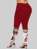 Plus Size Christmas Hat Ball Cat Holly Print Leggings -  