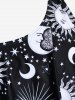 Maillot de bain tankini grande taille rembourré à rayures imprimées soleil, lune et galaxie - Rose Vif 1X