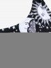 Plus Size Padded Sun Moon Galaxy Printed Stripes Overlay Tankini Swimsuit -  