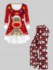 T-shirt à manches longues grande taille pour femme, imprimé colorblock de flocons de neige et de motifs de renne de Noël - Rouge 5X