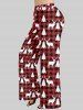 Plus Size Women's Christmas Tree Elk Snowflake Plaid Print Drawstring Wide Leg Pants -  