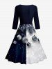 Christmas Ball Snowflake Colorblock Printed Midi 50's Vintage A Line Dress -  