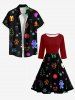 Robe midi vintage années 50 à imprimé sapin de Noël pailleté, élan, flocons de neige et pain d'épice - Noir 4XL