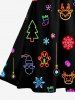 Robe midi vintage années 50 à imprimé sapin de Noël pailleté, élan, flocons de neige et pain d'épice - Noir 4XL