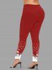 Plus Size Christmas Tree Snowflake Elk Snowman Print Leggings - Rouge 6X