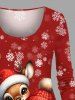 Plus Size Christmas Tree Snowflake Elk Snowman Print Long Sleeves Women T-shirt -  