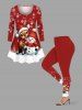 T-shirt à manches longues pour femme, grande taille, imprimé sapin de Noël, flocons de neige, élan et bonhomme de neige - Rouge 6X