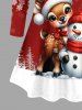 T-shirt à manches longues pour femme, grande taille, imprimé sapin de Noël, flocons de neige, élan et bonhomme de neige - Rouge 6X