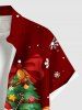 Plus Size Christmas Tree Snowflake Bear Gift Print Button Pocket Shirt For Men -  
