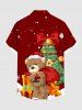 Plus Size Christmas Tree Snowflake Bear Gift Print Button Pocket Shirt For Men -  