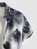 Plus Size Christmas Ball Snowflake Colorblock Print Button Pocket Shirt For Men -  