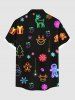 Plus Size Glitter Christmas Tree Elk Snowflake Gingerbread Print Button Pocket Shirt For Men -  