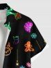 Plus Size Glitter Christmas Tree Elk Snowflake Gingerbread Print Button Pocket Shirt For Men -  