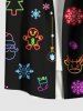 Plus Size Glitter Christmas Tree Elk Snowflake Gingerbread Print Button Pocket Shirt For Men -  