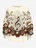 Chemise à manches longues boutonnée avec imprimé de boules de Noël et symboles musicaux, grande taille, pour hommes - Abricot 4XL