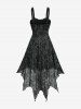 Robe débardeur asymétrique à flocage fleur de rose, fronces et bordure en dentelle - Noir M