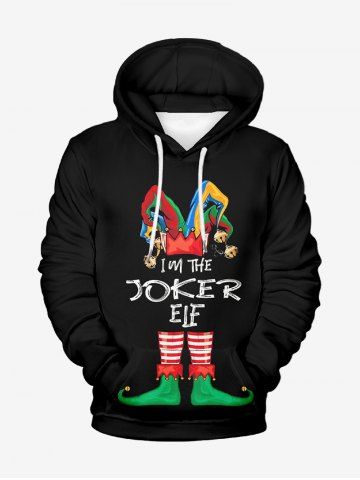 Plus Size Christmas Clown Elf Print Pullover Long Sleeves Hoodie For Men - BLACK - 8XL
