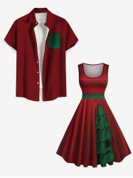 Christmas Tree Bowknot Two Tone Print Plus Size Matching Outfit For Couples -  