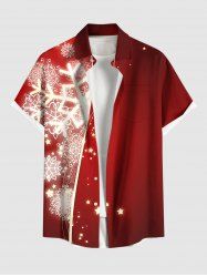 Plus Size Christmas Snowflake Stars Print Buttons Pocket Shirt For Men -  