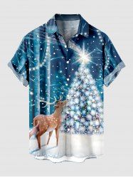 Plus Size Christmas Tree Elk Snowflake Glitter 3D Print Buttons Pocket Shirt For Men -  