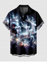 Plus Size Christmas Elk Santa Claus Glitter Galaxy Print Buttons Pocket Shirt For Men -  