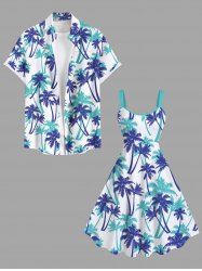 Ensemble de plage hawaïen assorti grande taille à imprimé cocotier pour couples - Blanc 